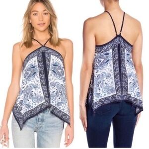 Joie L Blue Colored Patterned Tank 100% Silk shell polyester